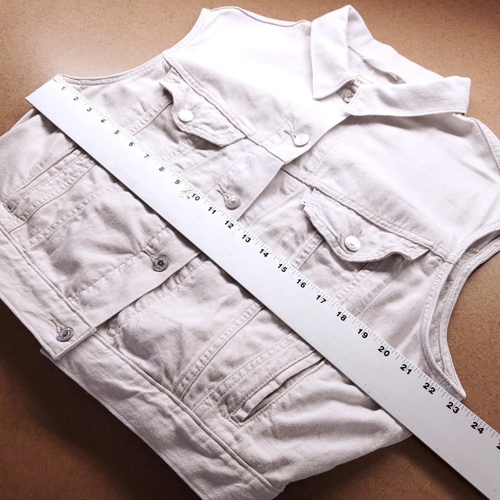 Levis Linen Blend Trucker Vest Women L Ivory Beige Stretch Sleeveless Soft Boho - Picture 5 of 11